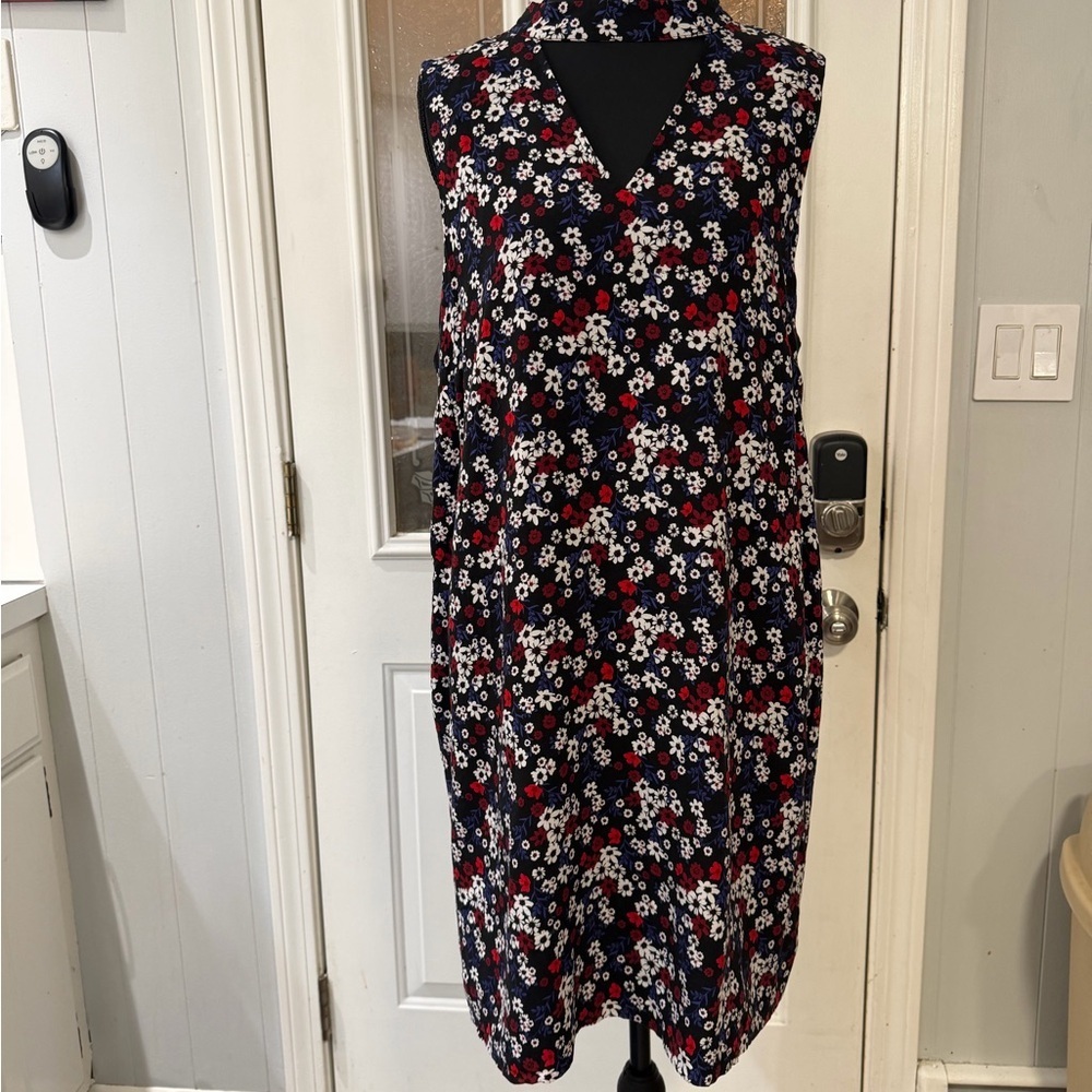 Kensie Floral Midi Dress - Navy, Red,‎ and White